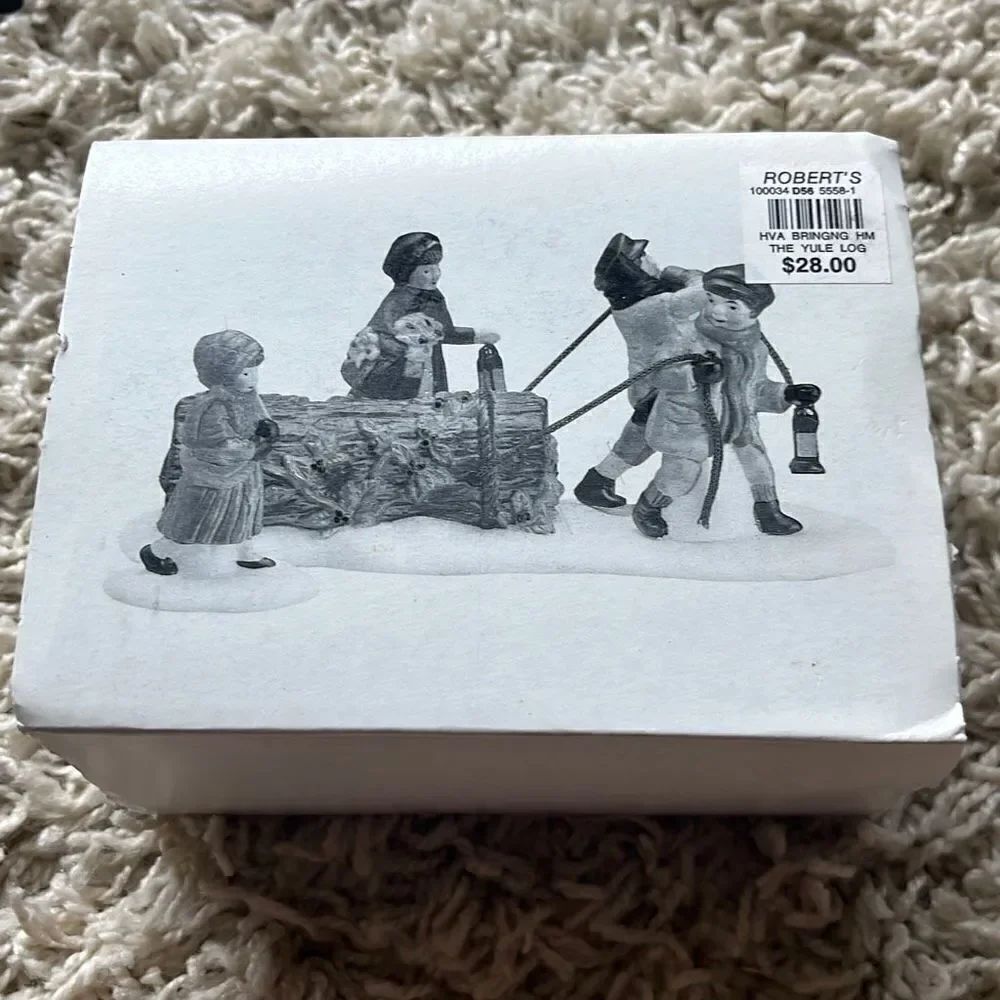 Dept 56 Dickens' Village #55581 "Bringing Home the Yule Log" 3-Piece Hand-Painte